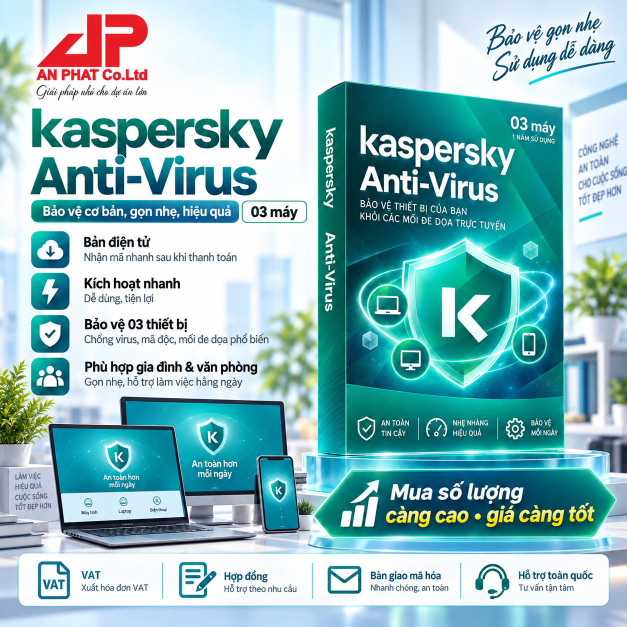 Kaspersky Anti-Virus — 03 máy — phần mềm bản quyền tại An Phát
